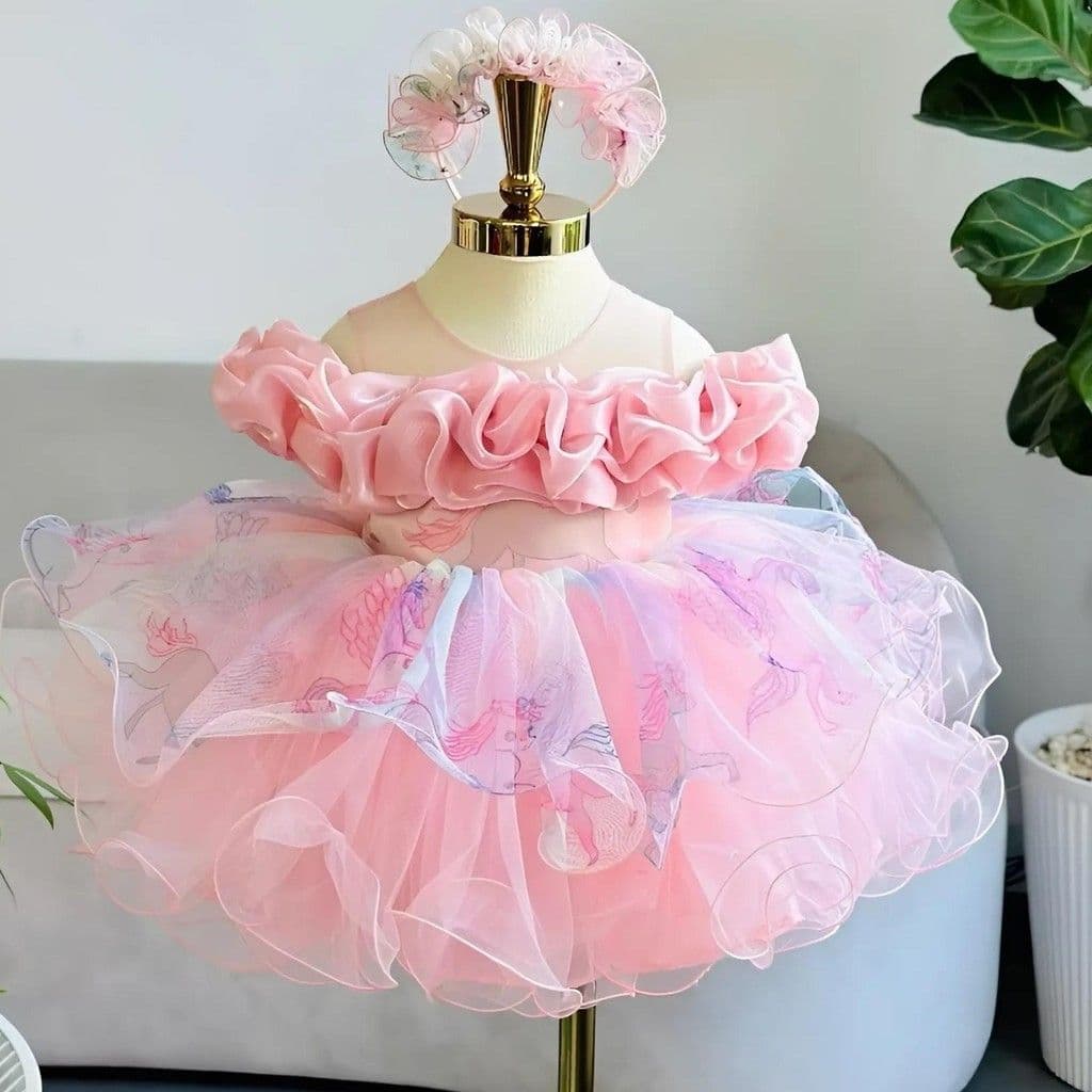 Pony Print Ruffle Dress (hair clip & veil)