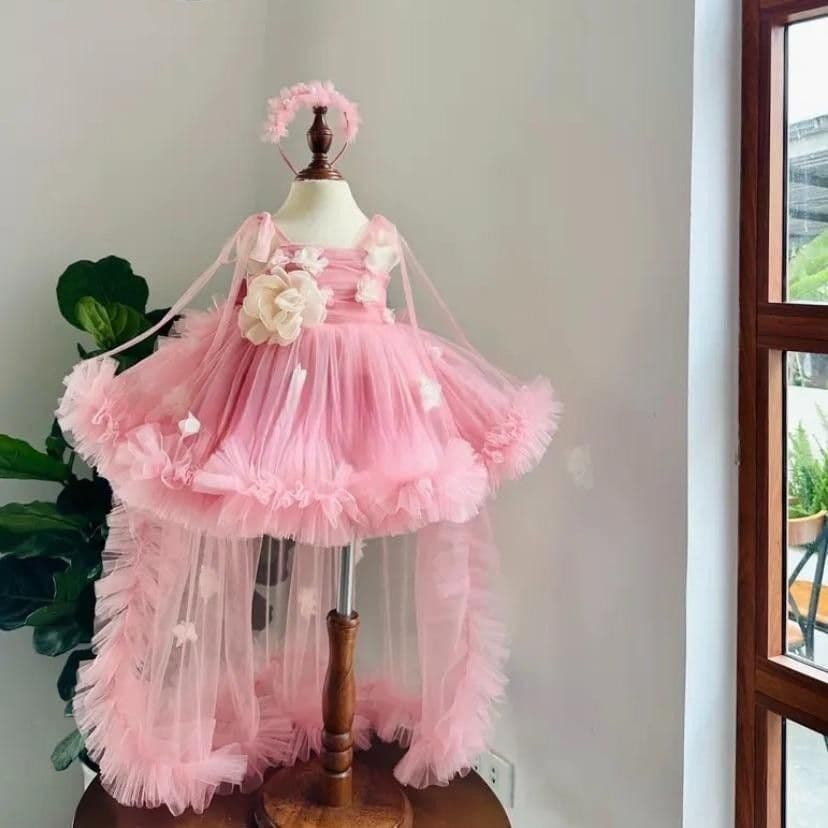 Flower-Petal Mermaid Dress with Mesh Tie Straps (hair clip)