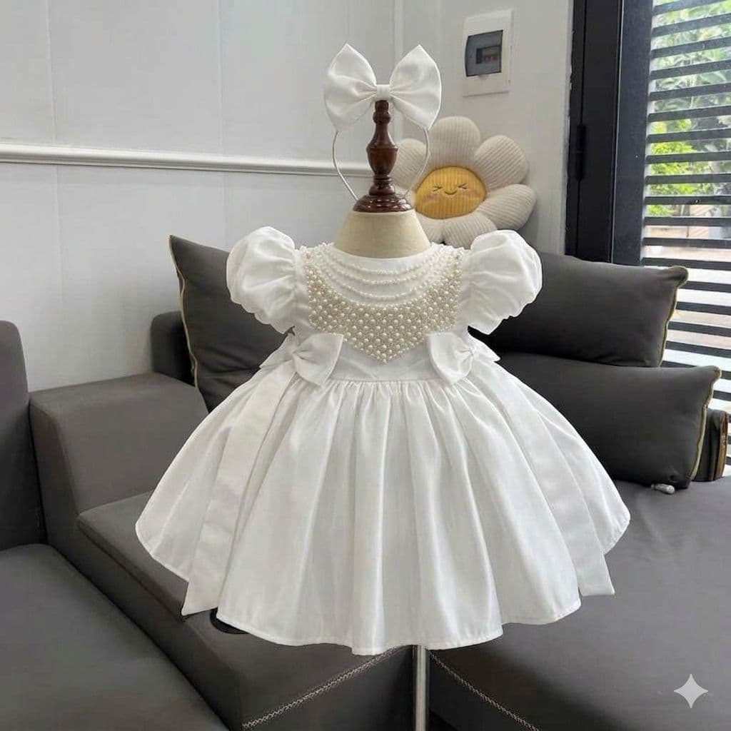 Taffeta Pearl-Collar Dress (hair clip)