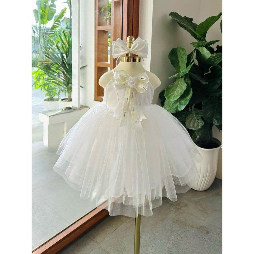 Floral Bow Strap Dress with Ribbon Hair Clip