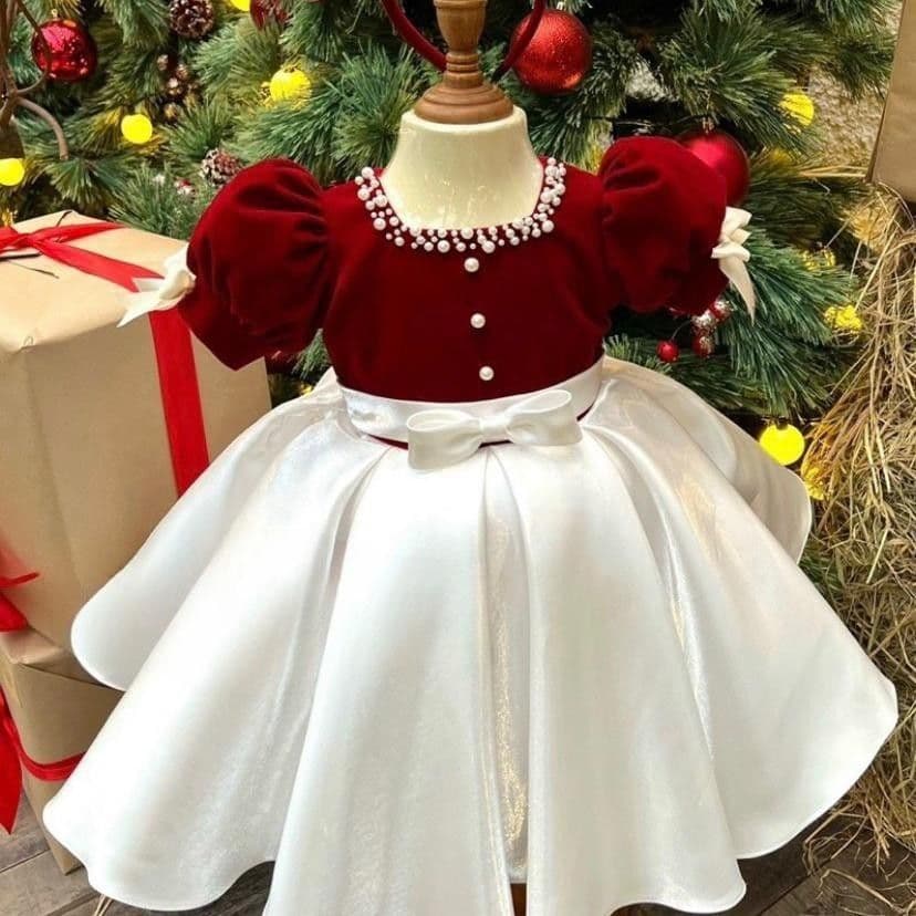 Red Pearl Layered Christmas Dress