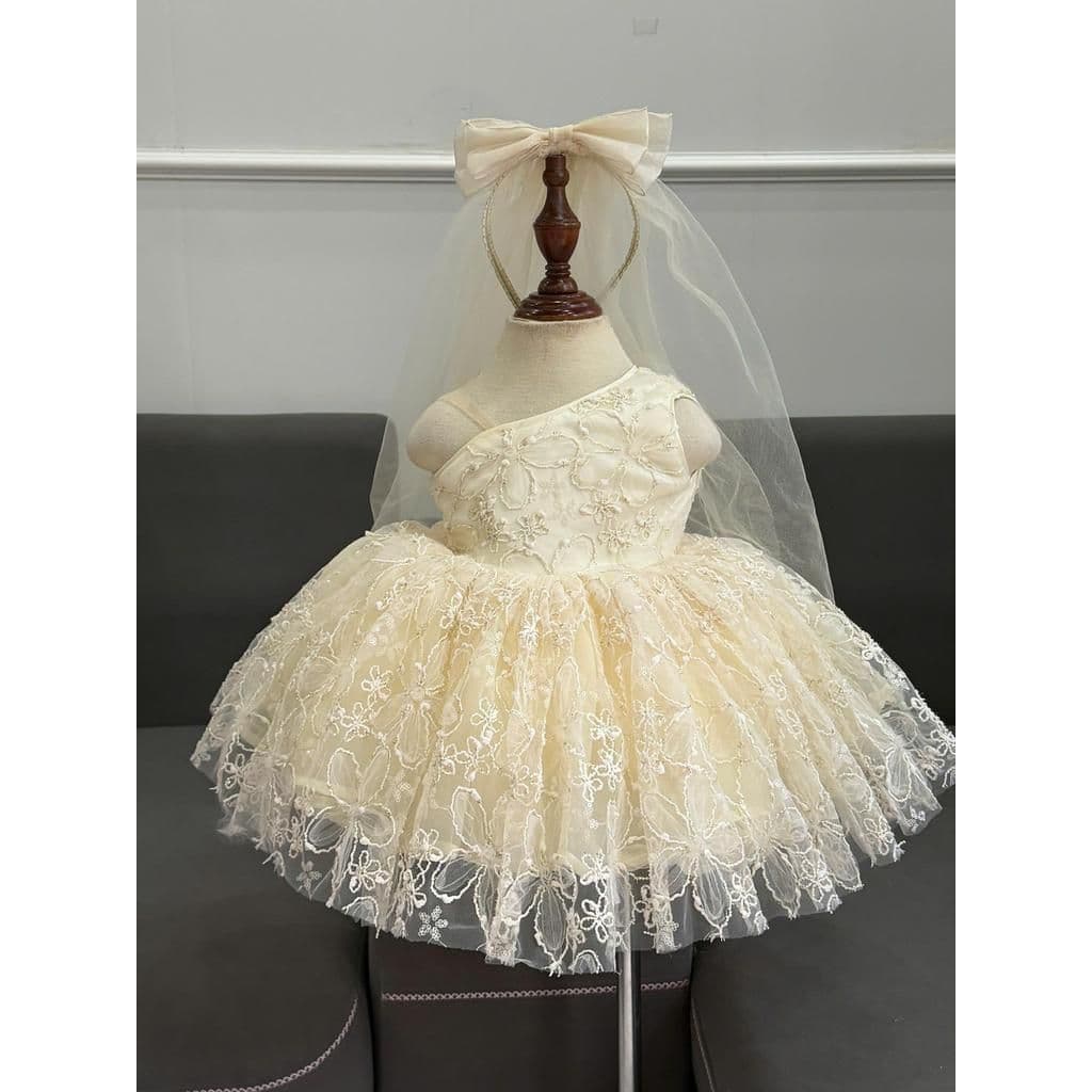 Premium Floral Lace One-Shoulder Dress + Accessories